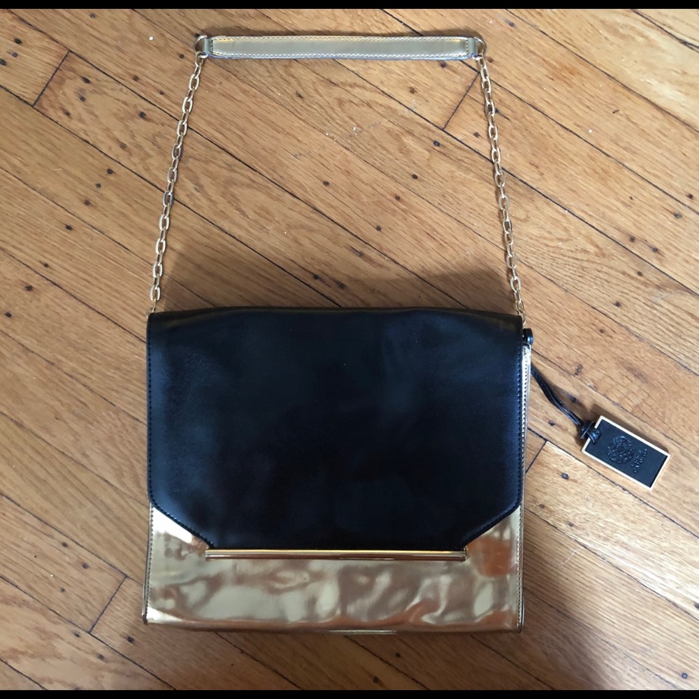 LIKE NEW Vince Camuto Black Leather & Gold Handbag